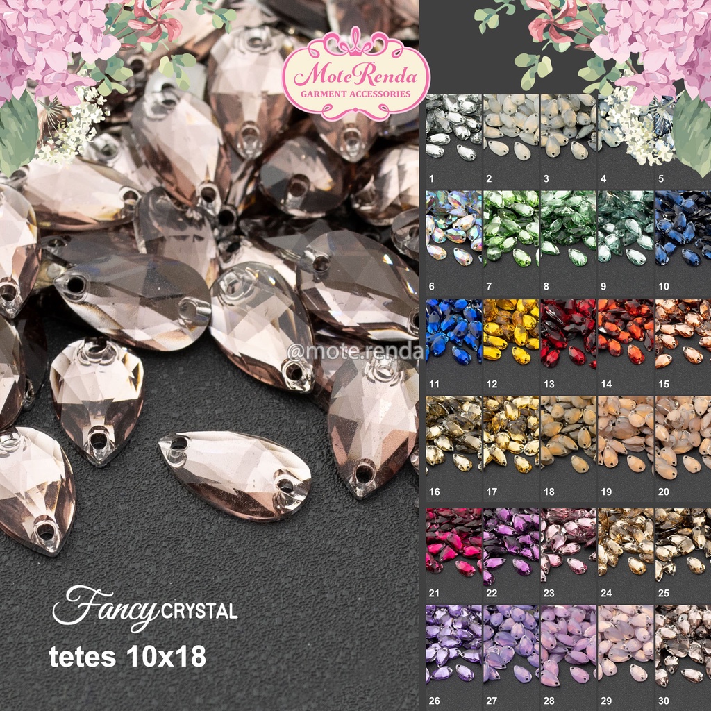 Payet kristal jahit diamond Fancy, bentuk tetes, size 10x18 (harga per lusin), kode 3TFC