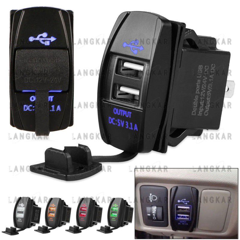 12V-24V Charger Tempel Dashbord USB 2Port Untuk Mobil Motor Truk Bus Trailer Truck