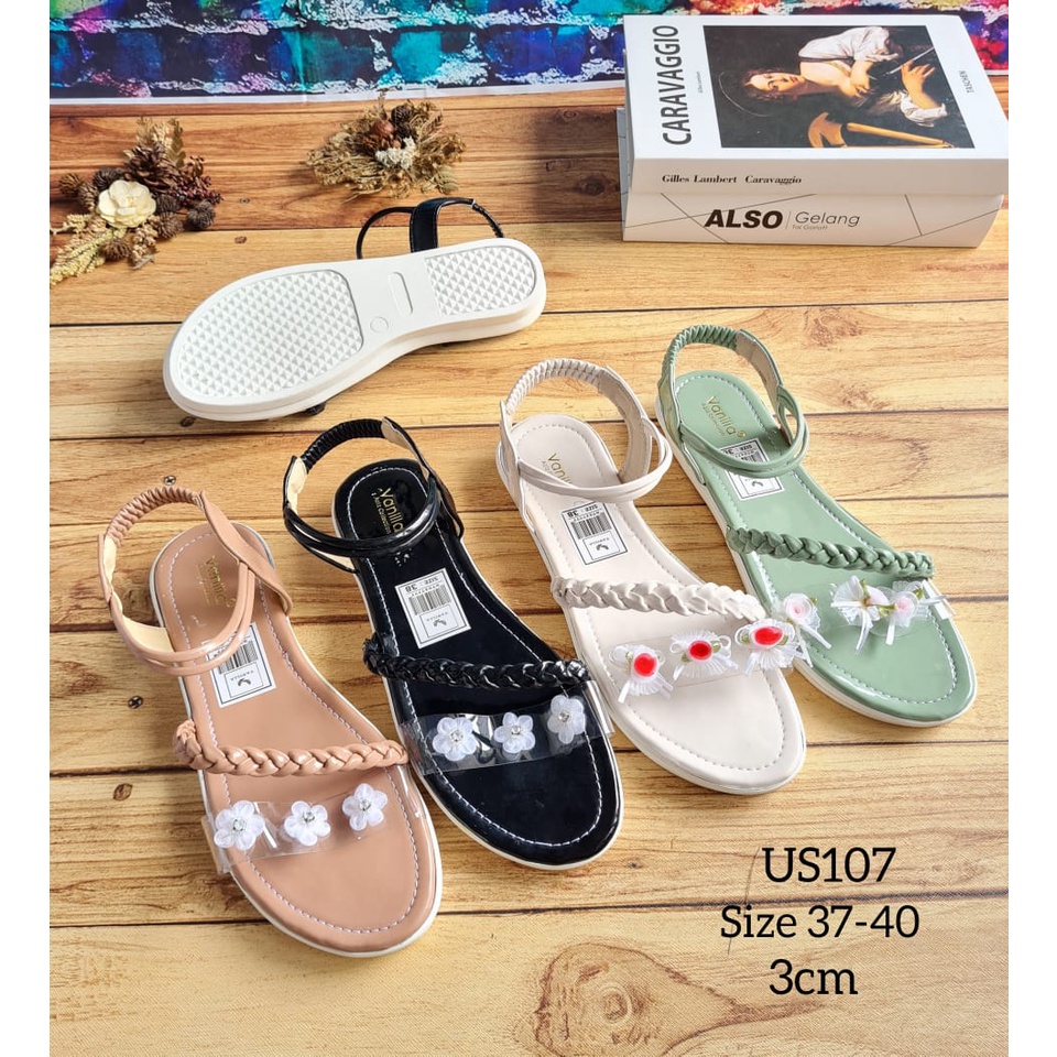 ABBUSHOES Us 107 flat shoes sol jadi tali bunga merona 3cm