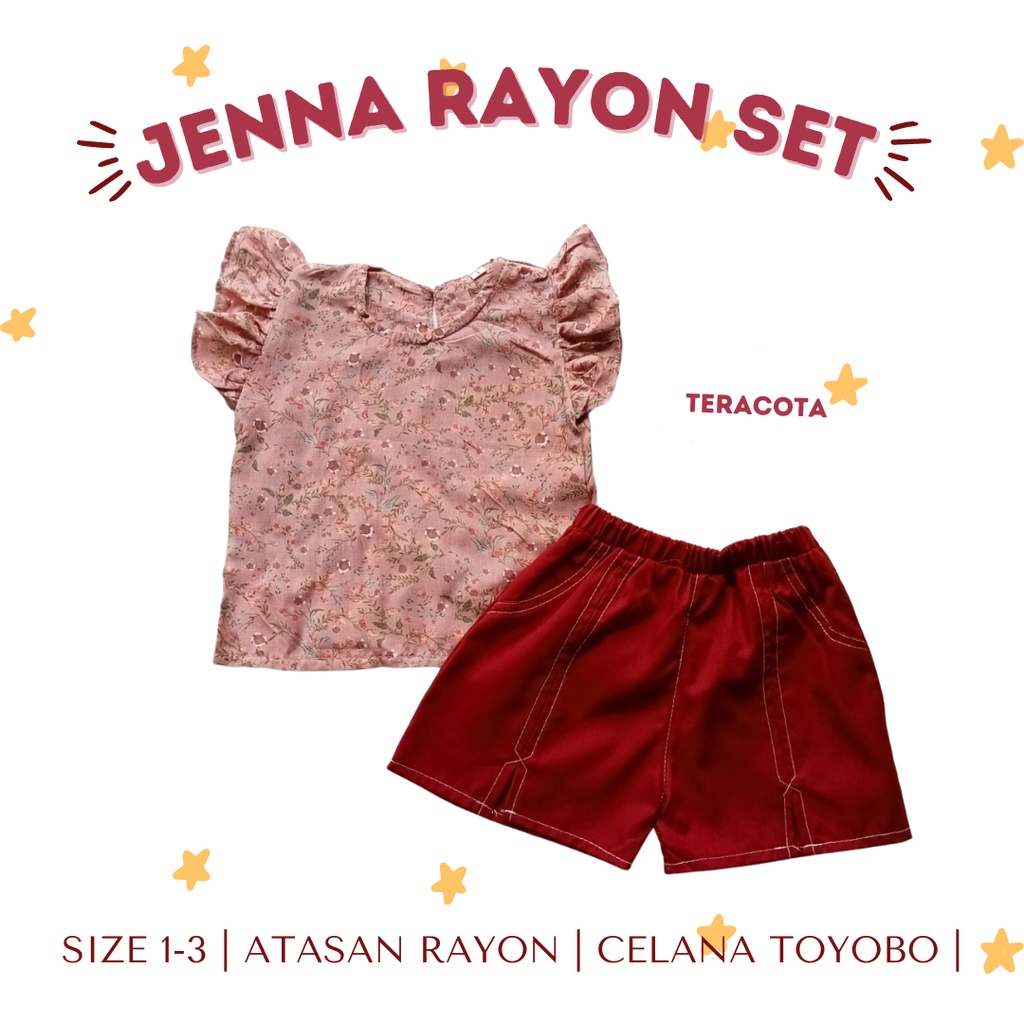 setelan rayon anak perempuan celana pendek JENNA NANA set  0 1 2 tahun baby bayi newborn