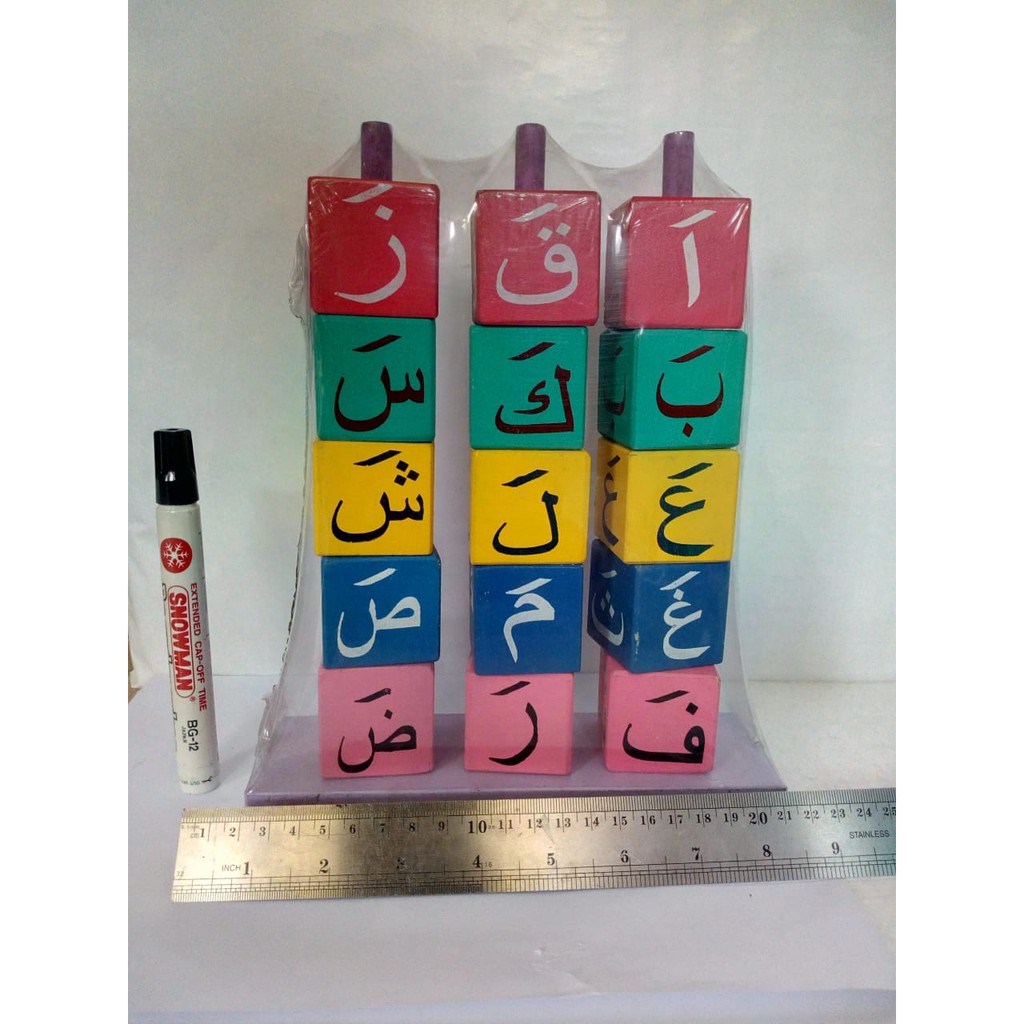 Mainan Kayu Edukasi Menara Balok Susun Huruf Hijaiyah Warna APE alat Peraga TK Paud