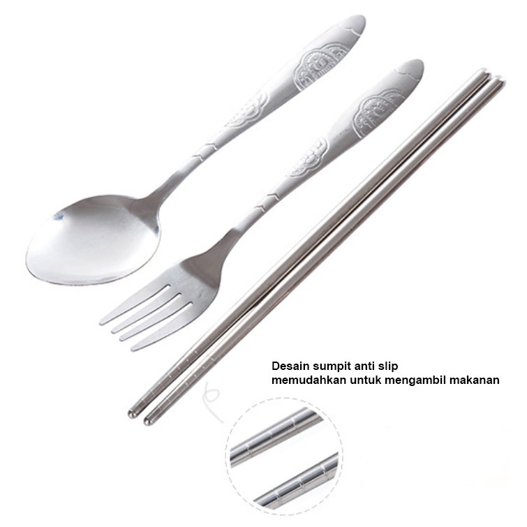 Alat makan 1SET Sendok Garpu &amp; Sumpit alat makan Stainless Berkualitas Tinggi Sendok korea MX2214