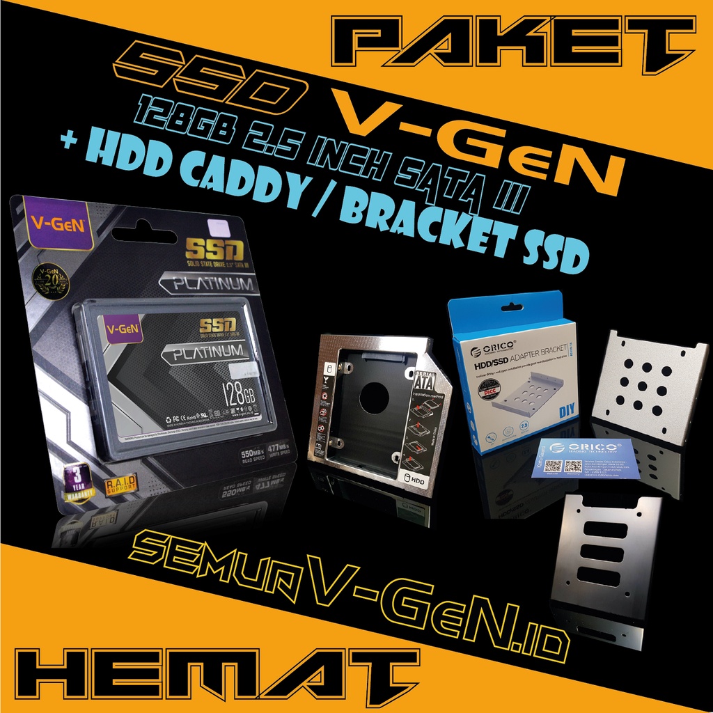 SSD 128GB 256GB 512GB 1TB 2TB VGEN SATA3 120GB 240GB 480GB 960GB 1920GB V-GeN + HDD Caddy / Bracket-128GB