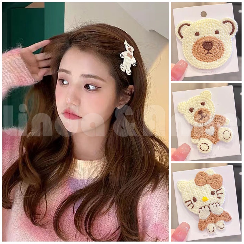 Jepit Rambut Rajut Varian Motif Teddy Bear Lucu Fashion Korean Style