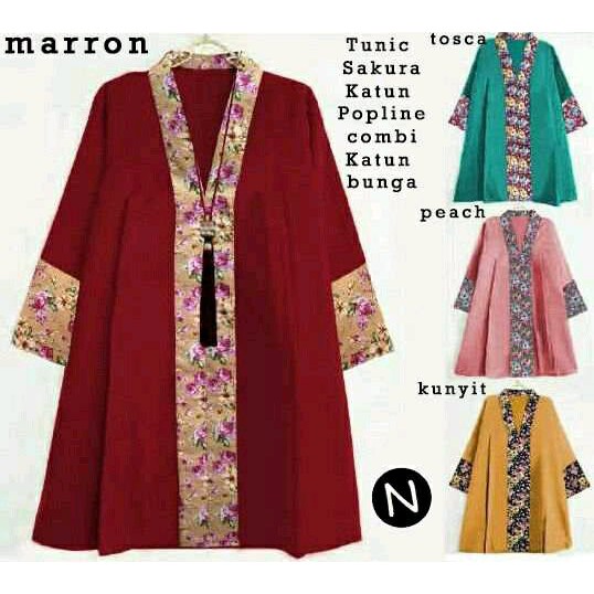 cn 5998 tunic sakura tunik kemeja katun bunga marun tosca peach kunyit atasan blouse wanita murah