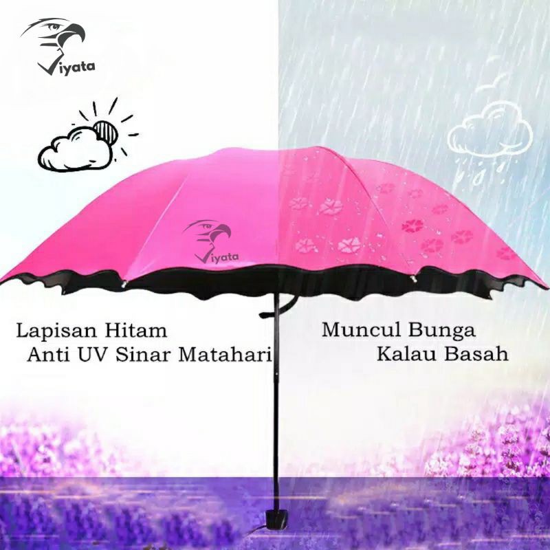 magic umbrella payung lipat 3D ajaib muncul motif jika basah anti UV