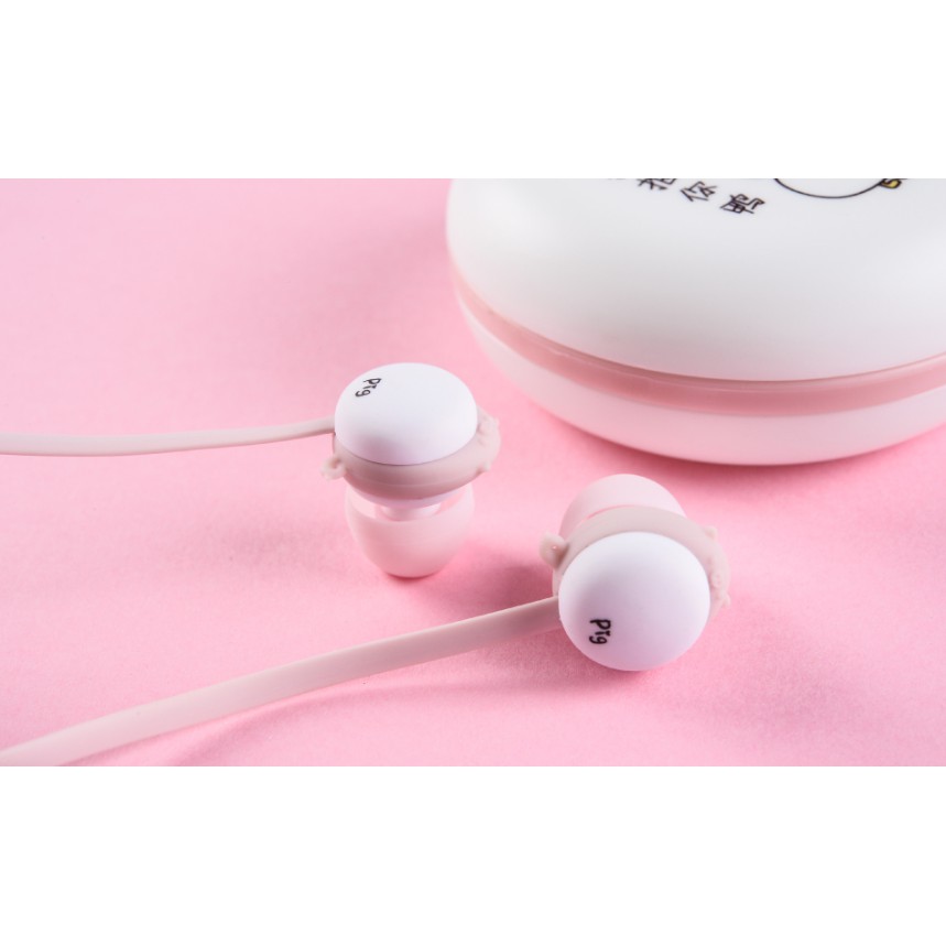 [E-129] / [E-153] Headset Earphone Karakter PIG PIGGY / Earphone + Wadah Earphone Motif Kartun Hewan BABI Lucu