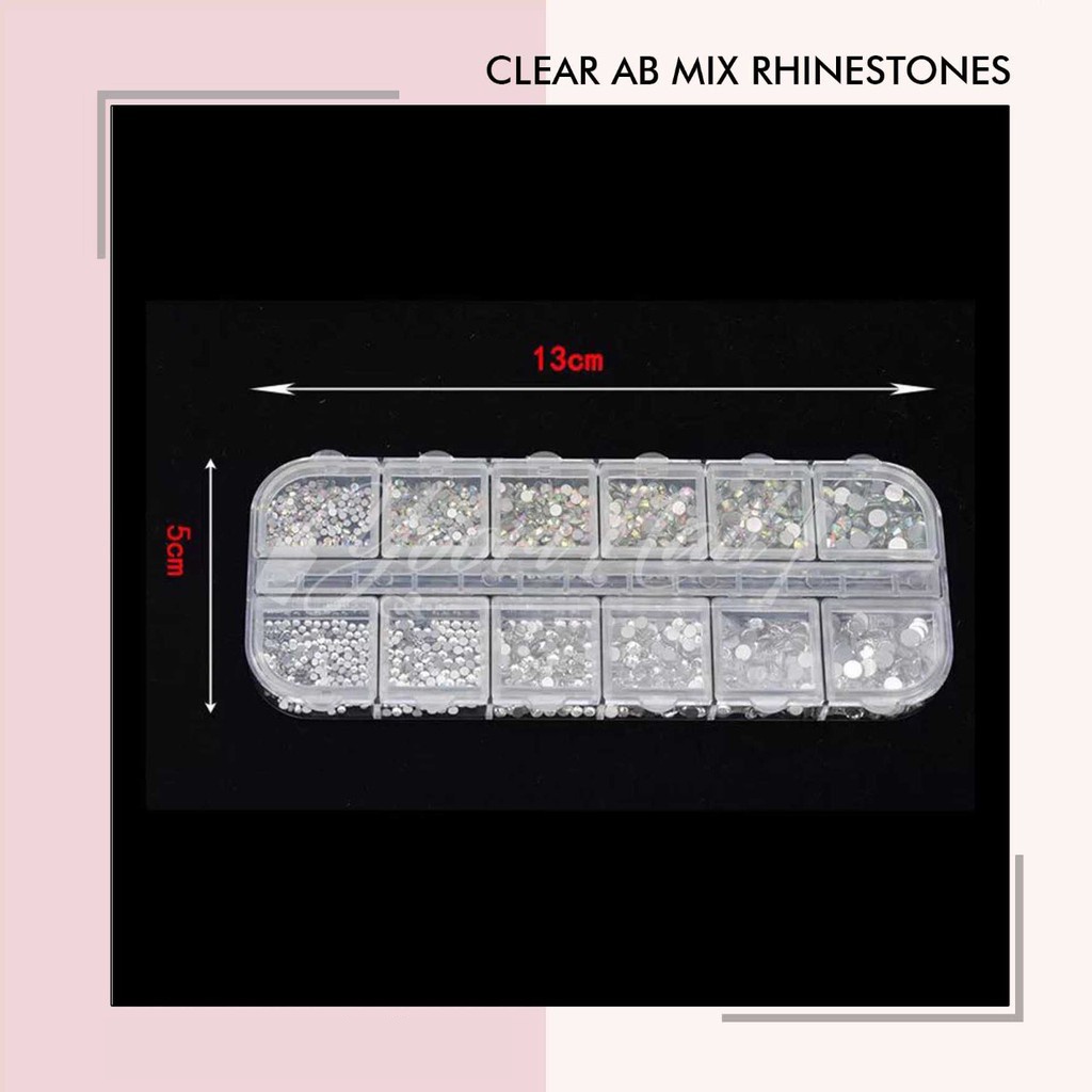 Clear ab mix rhinestones nail art rhinestones campur hiasan kuku crystal mix manik kuku clear AB