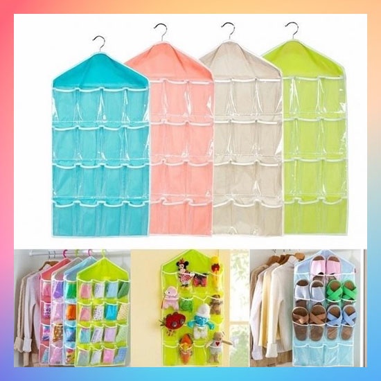 Gantungan Celana Dalam 16 Sekat Pouch Hanging Organizer Hanging Bag Organizer Celana Dalam Korean 16 Sekat Tempat Penyimpanan Dasi Bra Gantung Pouch Set Gantungan Kaos Kaki Pakaian Dalam 16 Kantong Serbaguna Murah Import