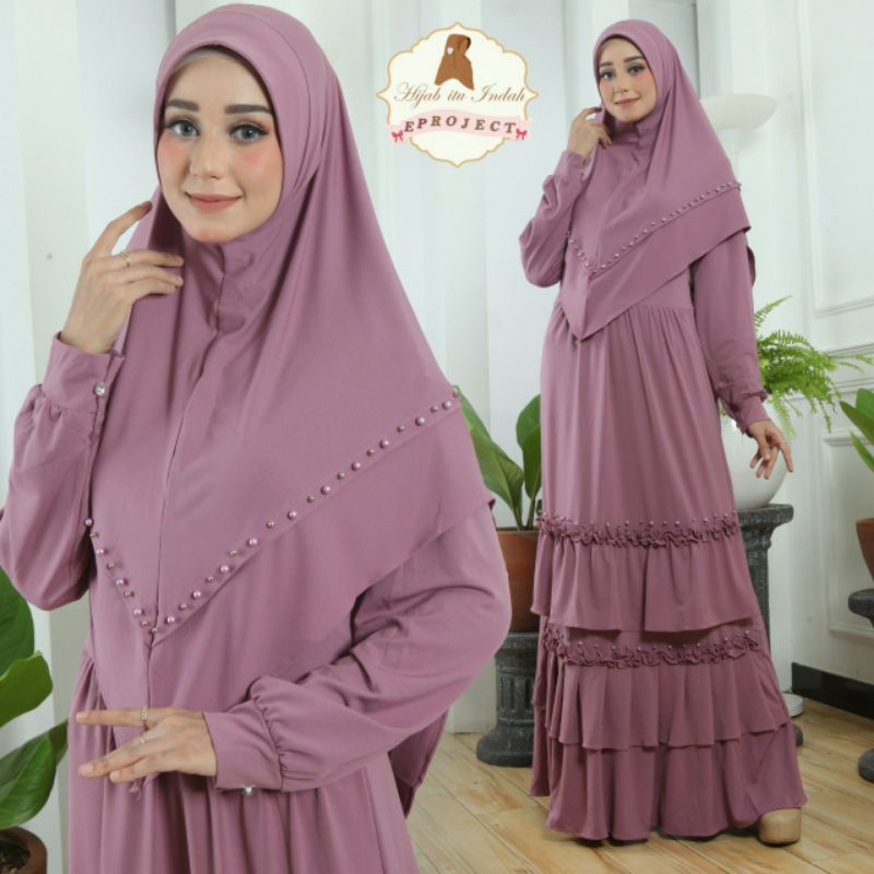 Rubina Syari Set, SETELAN SYARI MUSLIM CANTIK FIT XXXL LD 110-134 BAHAN MOSCREPE LOTUS IMPORT MIX MUTIARA