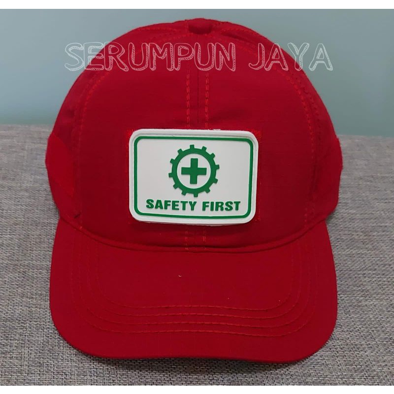 TOPI SAFETY FIRST - TOPI SAFETY FIRST MERAH VELCRO + PATCH