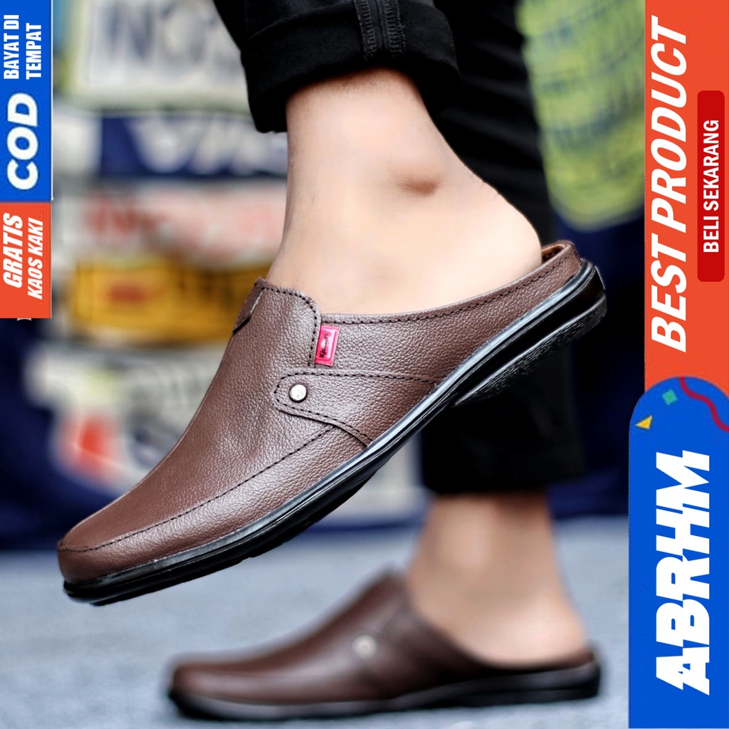 Sepatu Sandal Casual Kulit Asli Bustong Tutong Sendal Slop Original Murah Terbaru Kekinian