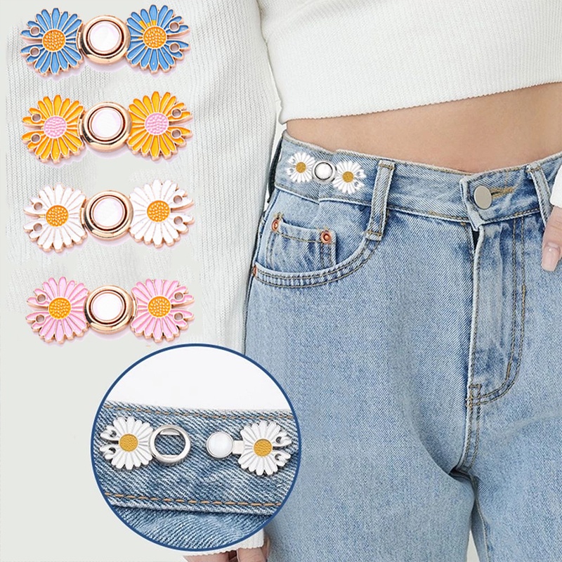 Kancing Logam Bentuk Bunga Daisy Dapat Ditarik Disesuaikan Tidak Terlihat Untuk Celana Jeans