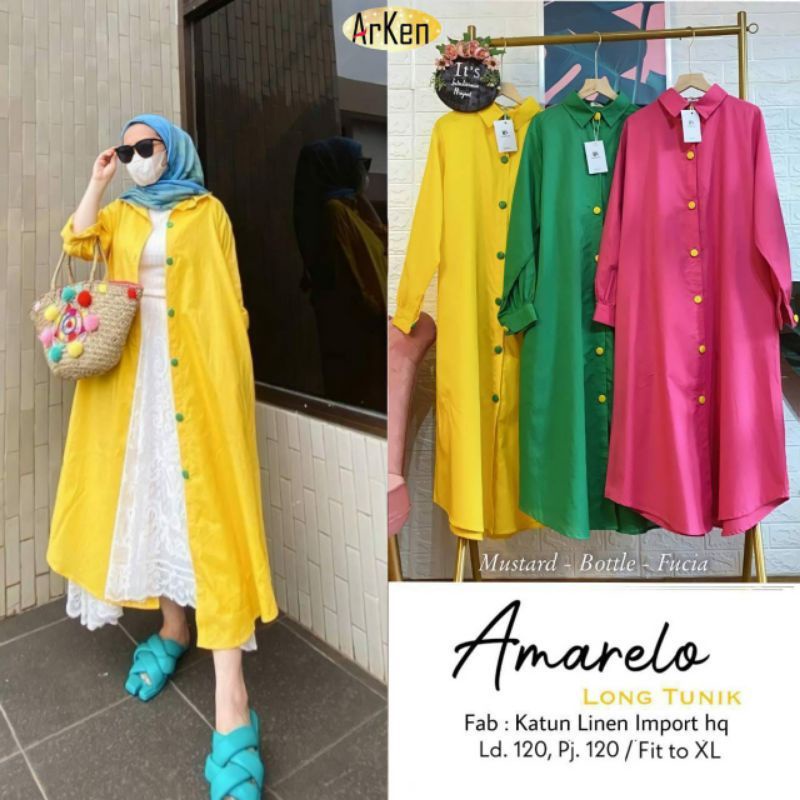 AMARELO LONG TUNIK JUMBO LD 120 BAHAN LINEN PREMIUM