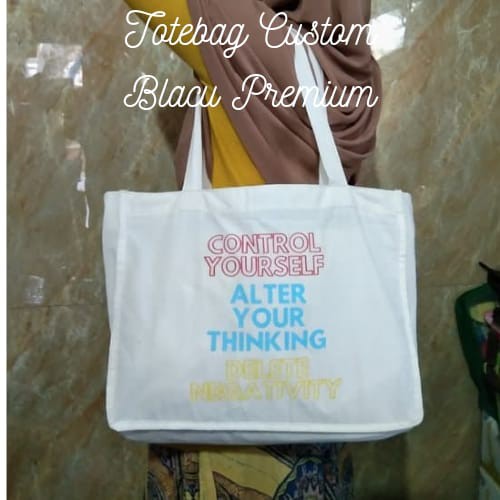 TOTEBAG BLACU CUSTOM SABLON DAN TOTE BAG BLACU CUSTOM UKURAN BISA POLOS ATAU SABLON MODEL LANDSCAPE