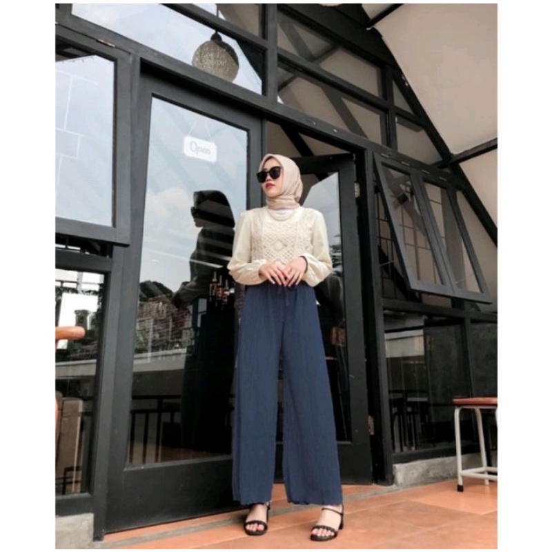 CELANA HW KULOT highwaist PANJANG DGN KANCING DAN PINGGANG TINGGI TERBARU-navy