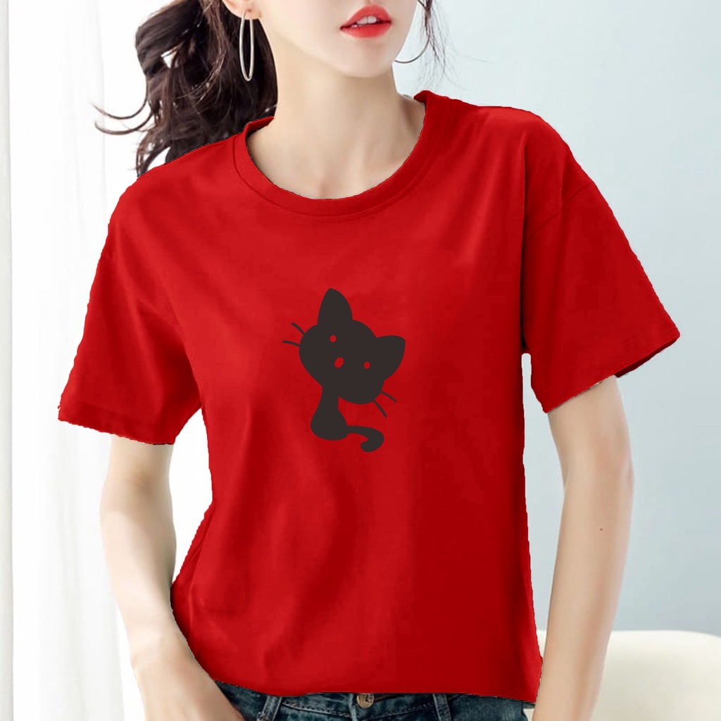 Kaos Wanita SEMI Cotton combed 30s Kucing / Baju wanita cotton combed 30s / Kaos polos wanita