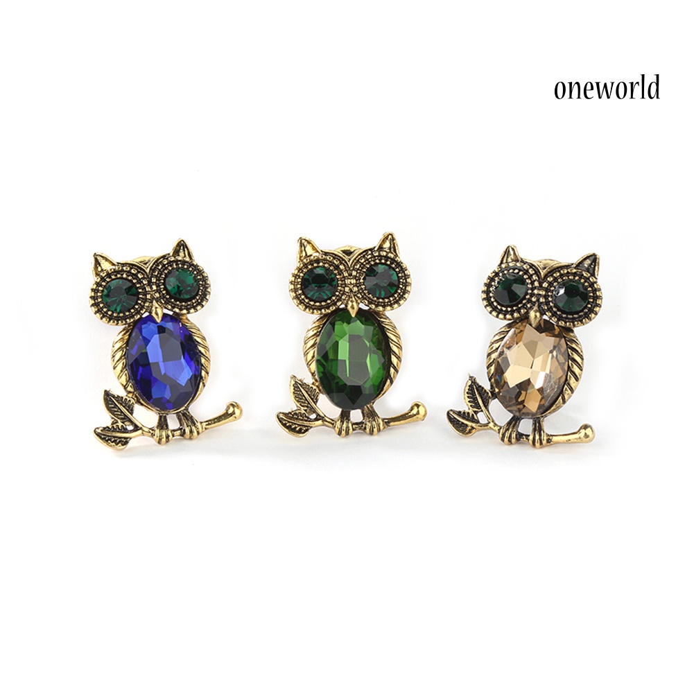 OW@ Women's Retro Rhinestone Cartoon Owl Brooch Pin Wedding Party Bridal Jewelry