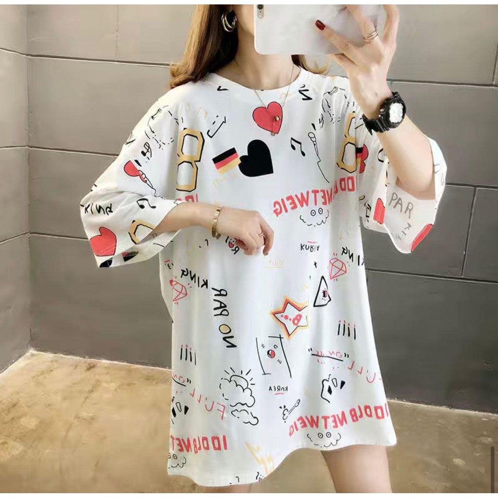 Oversize Tee Tshirt Model Longgar Utk Wanita Motif Heart