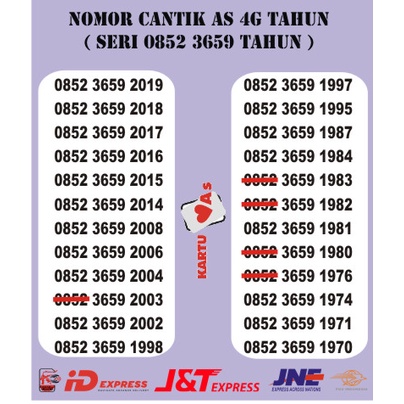 NOMOR CANTIK AS 4G EKOR TAHUN SERI 0852 3659 TAHUN