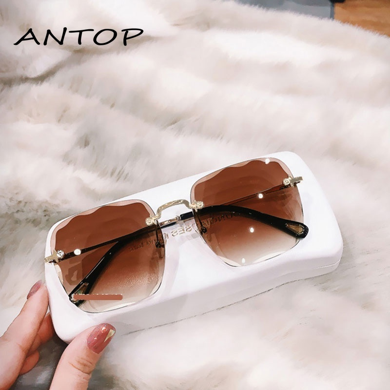 Zinc Frame Gradient Color Rimless Glasses Retro Fashion Square Frame Sunglasses Ladies Accessories ANTOP