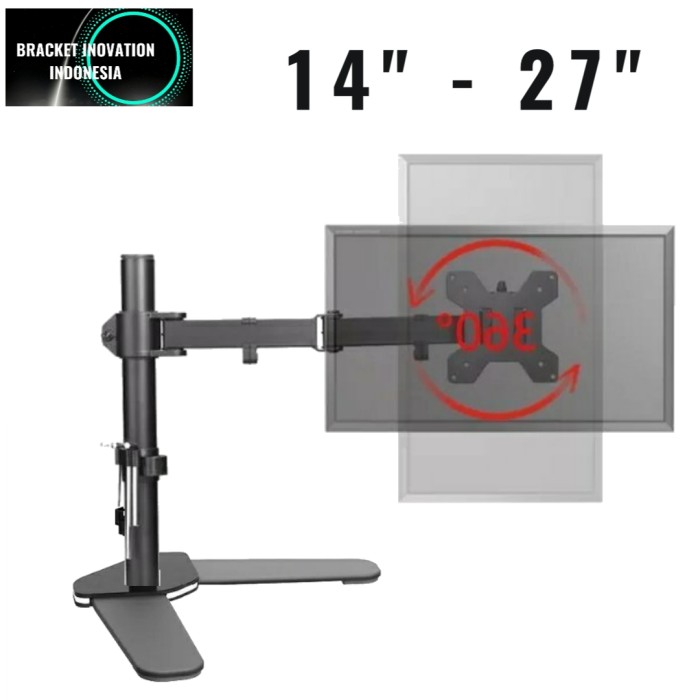 Bracket stand jepit meja single arm desk mount monitor 14-27 inci