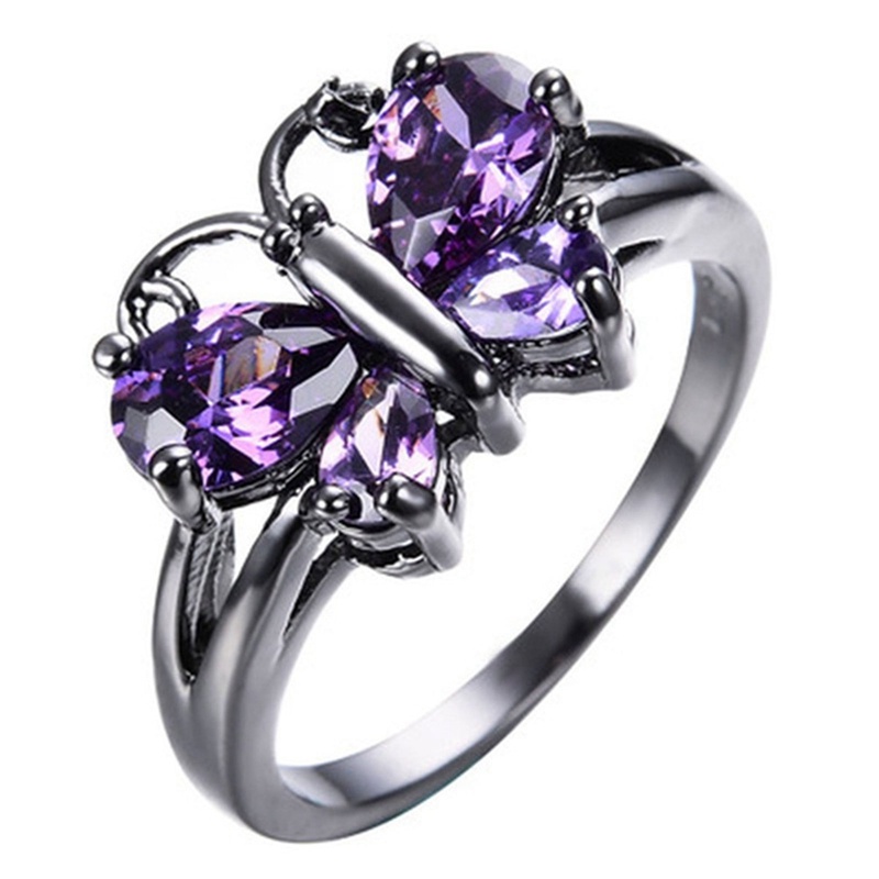Cincin Desain Butterfly Amethyst Bahan Titanium Steel Untuk Pria Dan Wanita