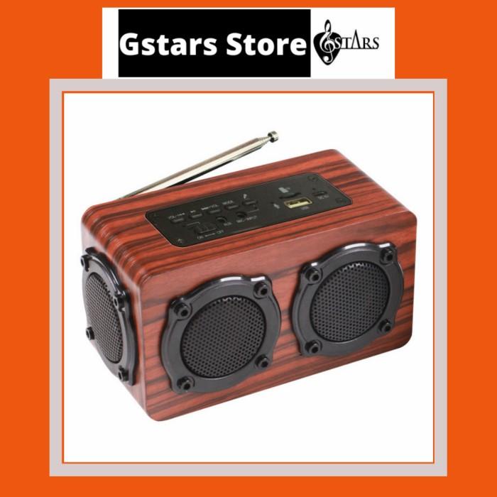 Speaker Portabel Bluetooth FM Radio Wood Design Speker Bahan Kayu