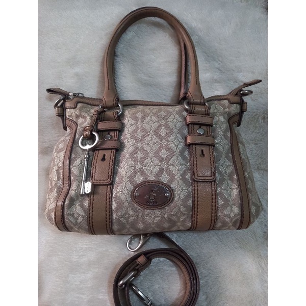 tas fossil maddox satchel medium pecan gliter preloved