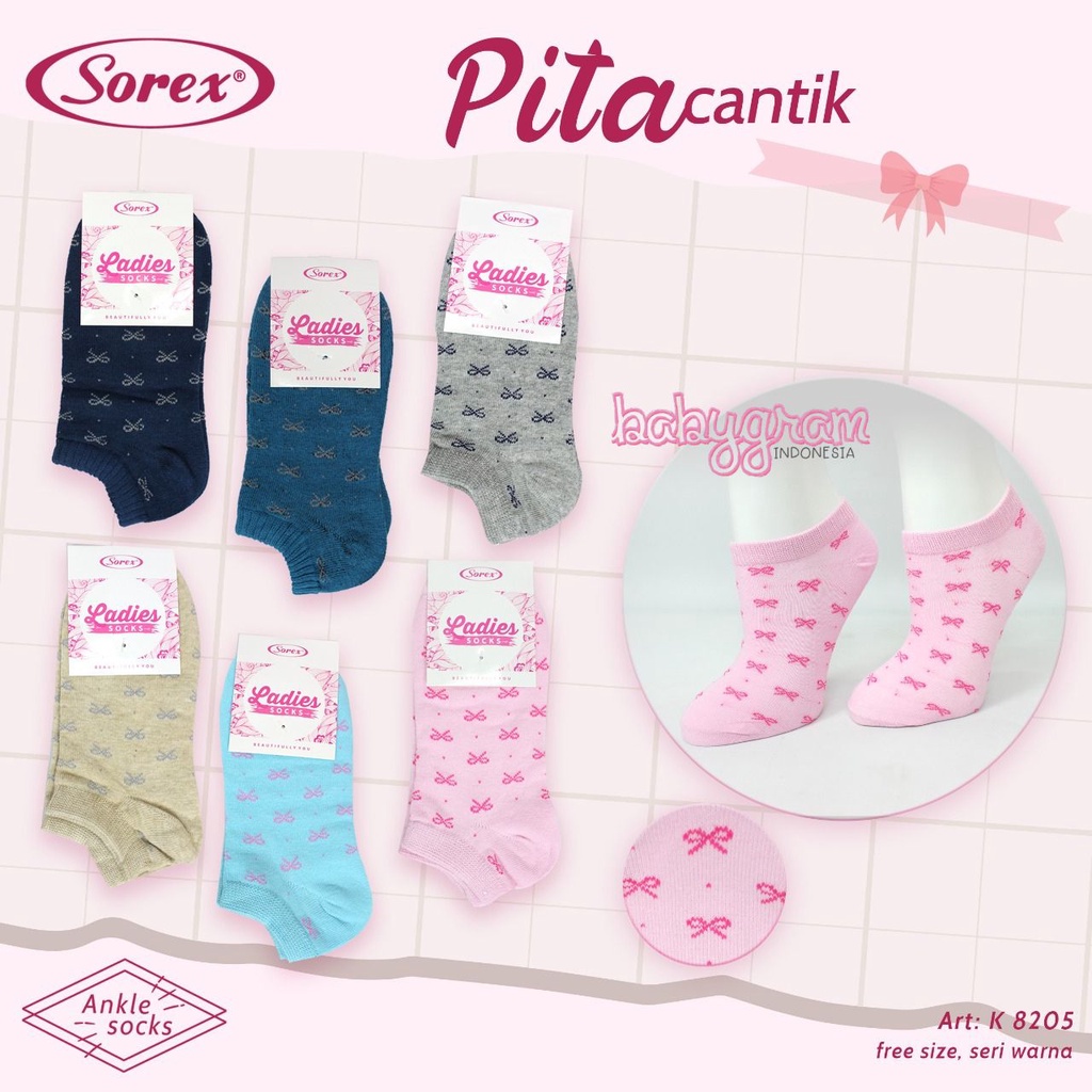 Sorex Kaos Kaki Wanita Perempuan Ankle K 8201 8202  8203 8204 8205 Socks Kerja Kantor Semata Kaki Freesize