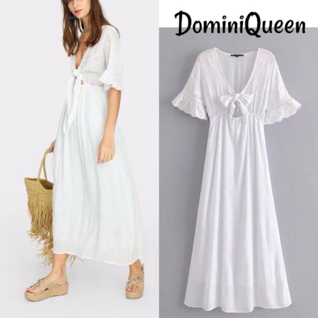 White Embroidered long dress (dress pantai)