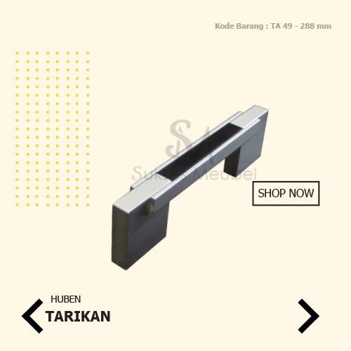 HUBEN Handle TA 49 - 288 Black Anodize + Sekrup | Tarikan Laci / Lemari HUBEN