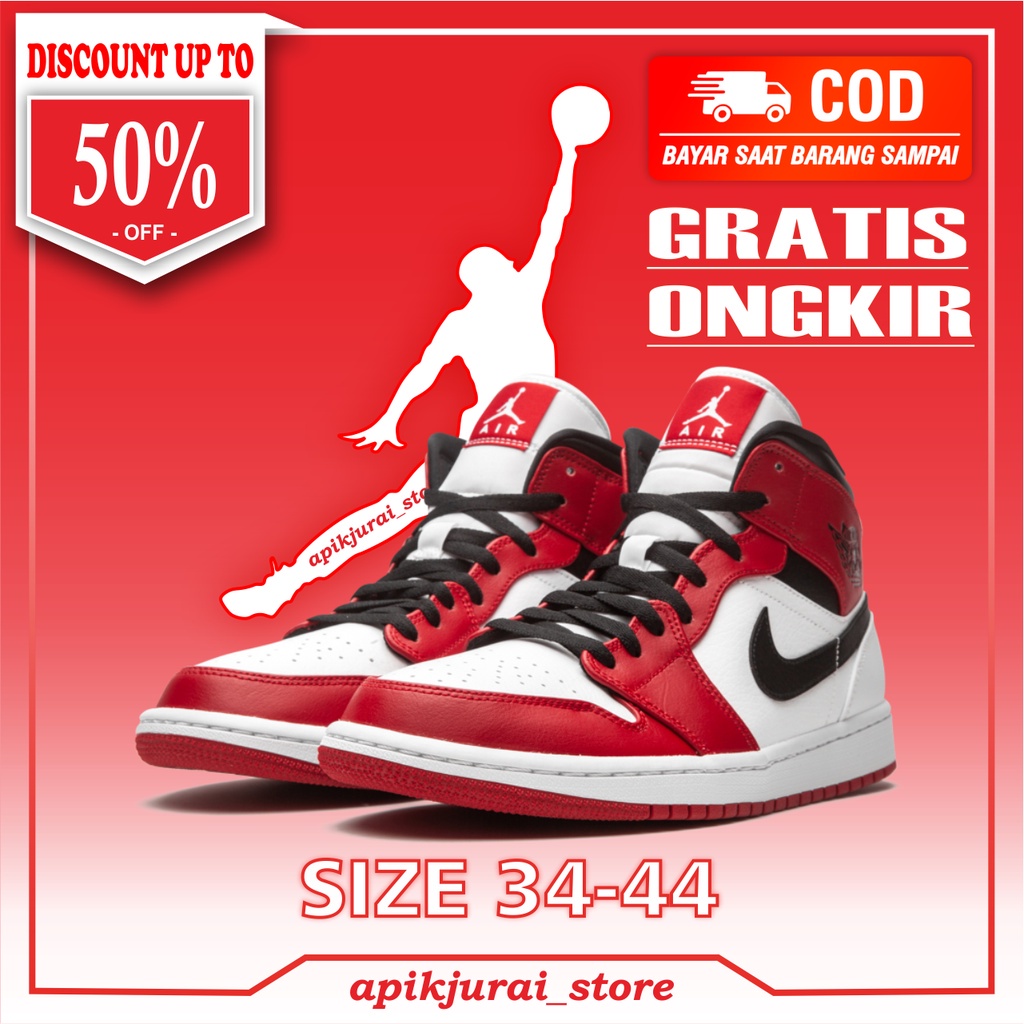 SEPATU AIR JORDAN 1 HIGH SIZE 36 - 44 TERMURAH DISKON TERBARU MERAH HITAM PUTIH