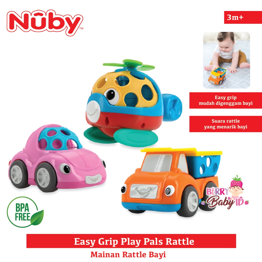 Nuby Easy Grip Play Pals Rattle Mainan Bola Bayi Helicopter Car Truck Berry Mart