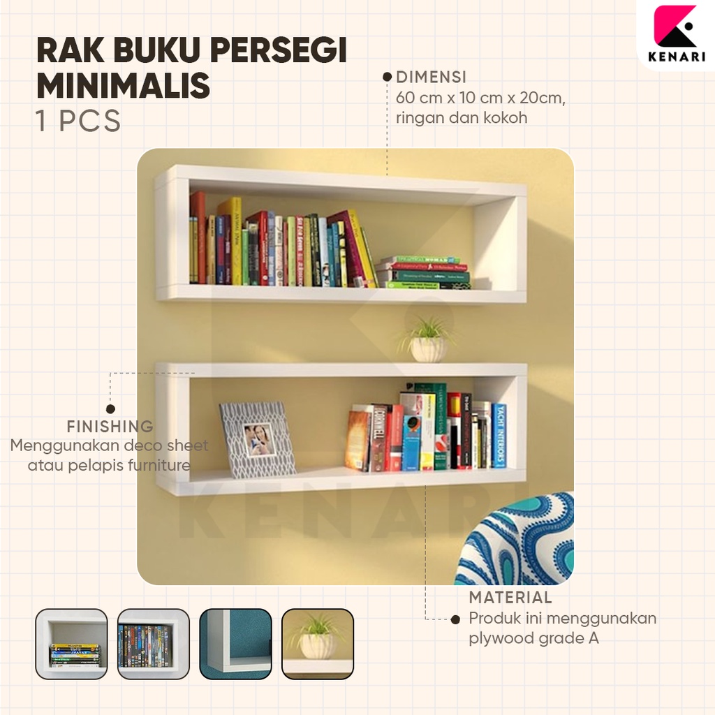 Rak Dinding Kotak Persegi Panjang Minimalis Serbaguna Rak Buku Aestetik Rak Buku Minimalis