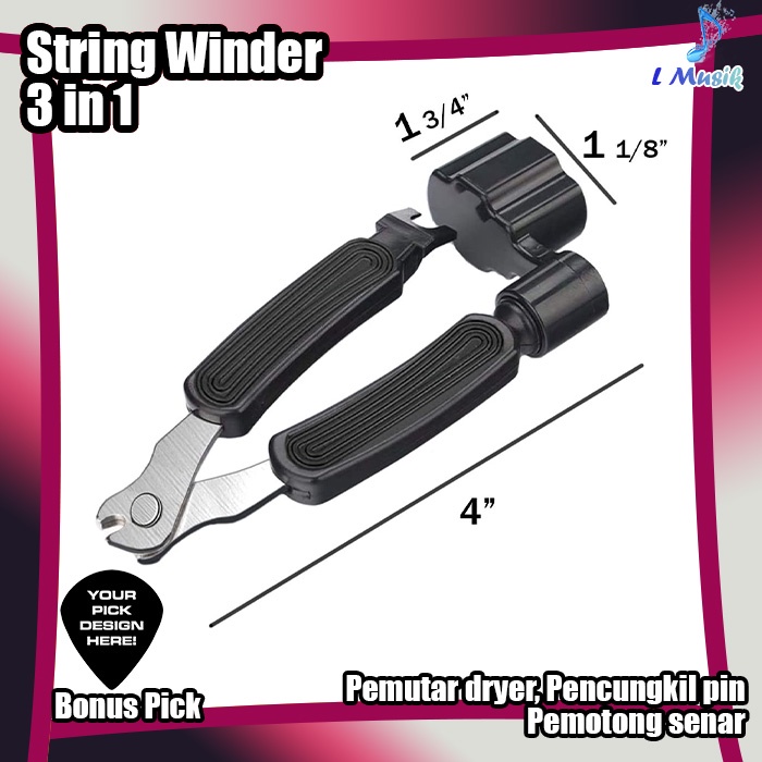 STRING WINDER Alat Pemutar Senar 3in1 String Winder Cutter Pin Puller Premium Import Quality