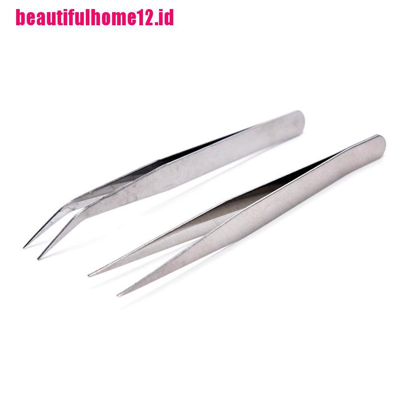 2 Pcs Pinset Lurus Siku Bahan Stainless Steel Untuk Alat Makeup