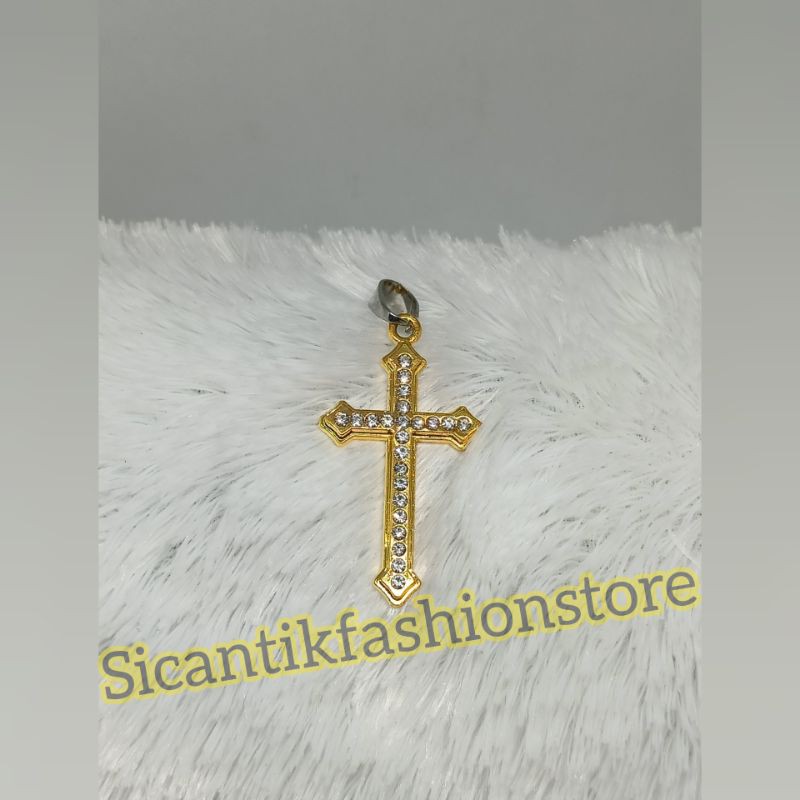 Liontin Titanium Salib Gold permata Terlaris anti Karat tidak luntur liontin Salib Titanium bagus