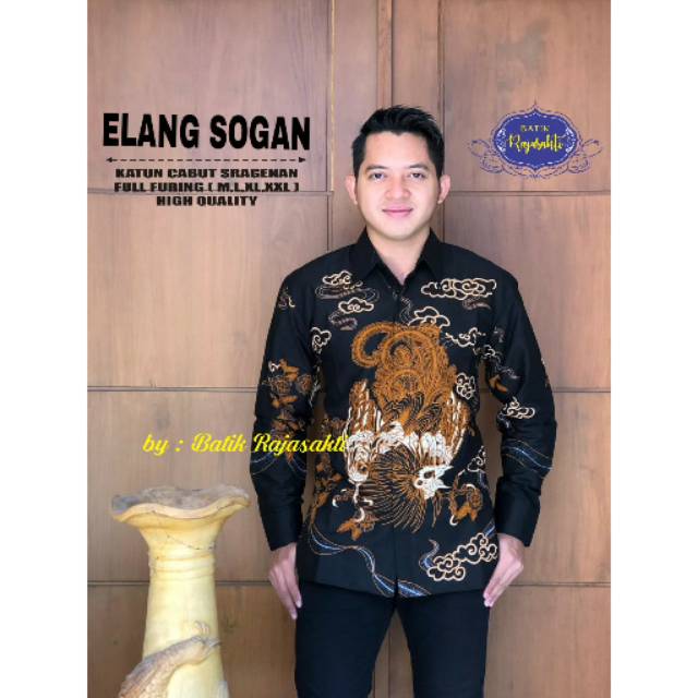 Batik Solo ELANG SOGAN Kemeja Pria Katun Cabut Sragenan Full Furing