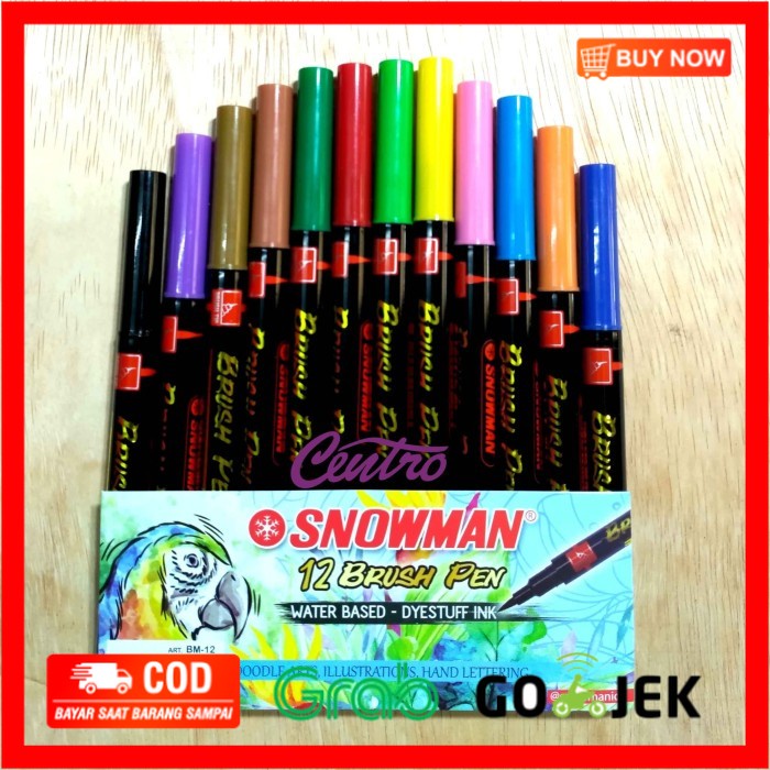 

(BISA COD) Snowman Brush Marker Pen / Spidol Snowman / BM12 BM-12 Warna