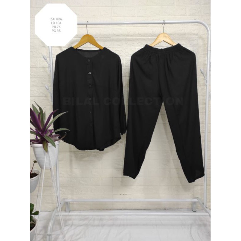 Pajamas Zahira -Pajamas Polos Rayon Tangan Panjang /Kancing Depan -piyama Wanita polos rayon tangan panjang/Baju tidur/pajamas jumbo-Hitam