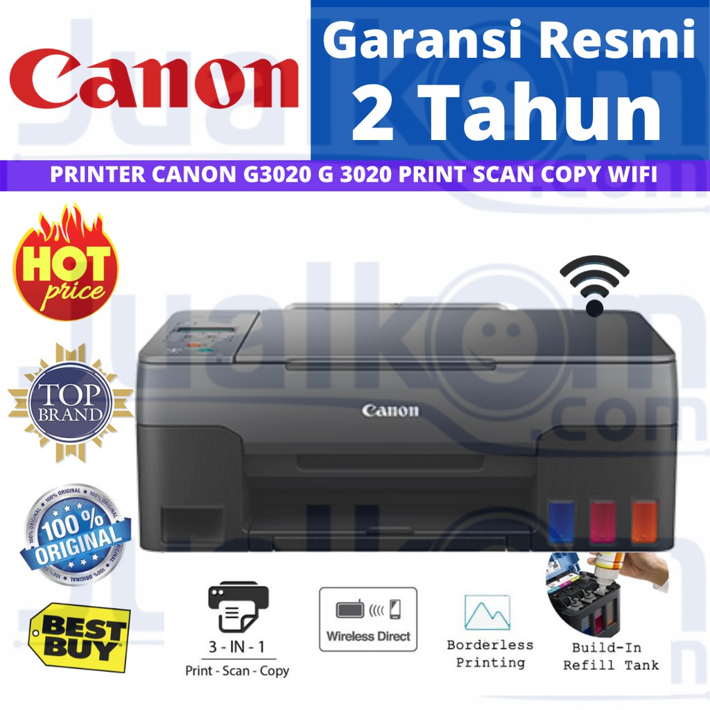 Printer Inkjet Canon Pixma G3020 G 3020 A4 Ink Tank Print Scan Copy Wireless Resmi