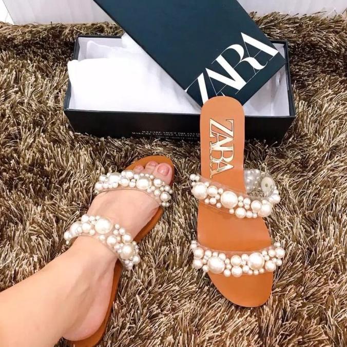 sandal zara pearl flat double strap