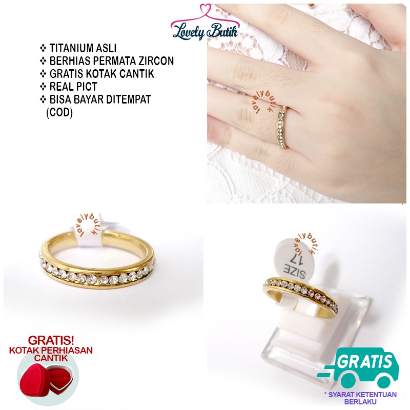 Lovelybutik Cincin Titanium Anti karat Astrantia Cincin WanitaTitanium Model Permata Disekeliling