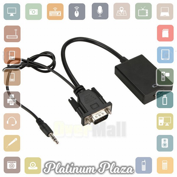 Kabel Adapter Converter VGA Male ke HDMI 1080P dengan Audio - Black`K9TFJ6-