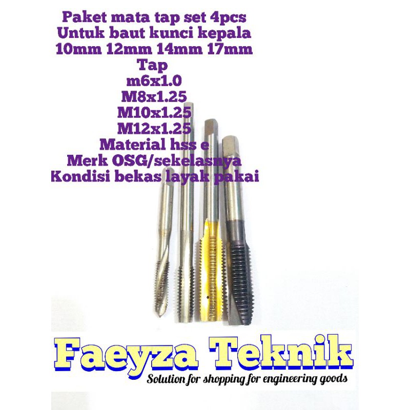 Tap.hand tap. tap baut kepala kunci 10 12 14 17. tap m6x1.0 m8x1.25 m10x1.25 m12x1.25 set 4pcs OSG