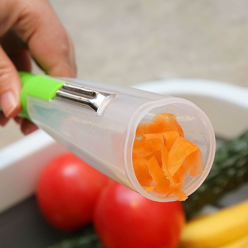 READY PENGUPAS KULIT BUAH SAYUR DENGAN TABUNG SAMPAH PISAU KUPAS BUAH DENGAN TABUNG 2 IN 1 PEELER