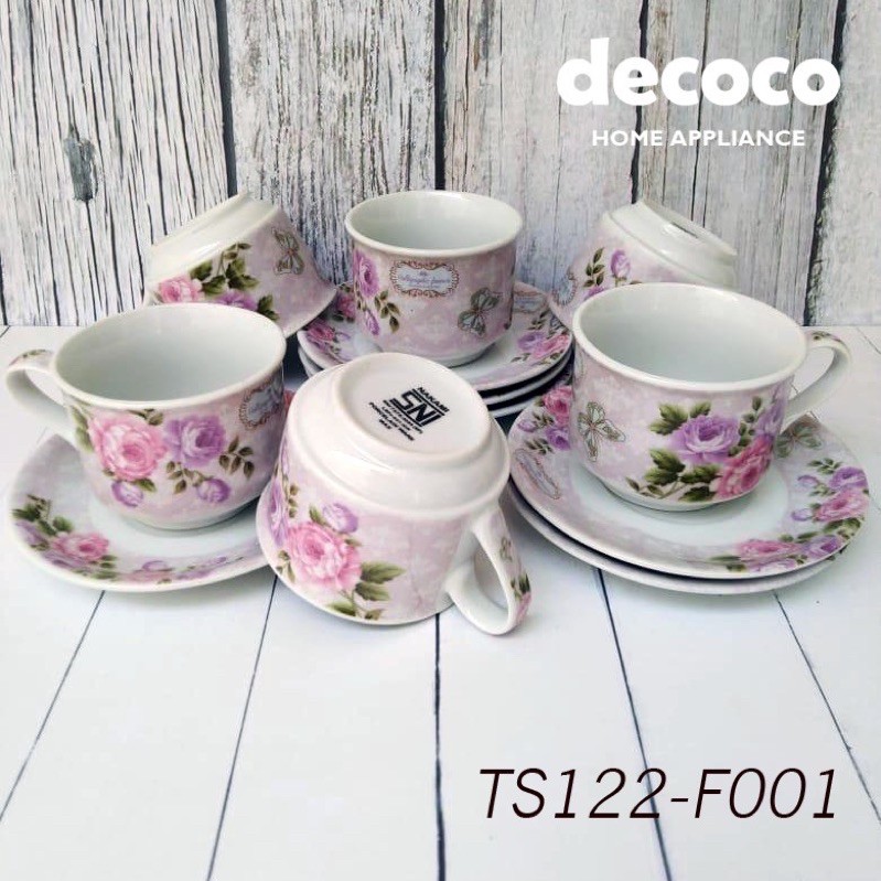 Nakami Tea Cup Saucer Cangkir Lepek Set TS122 F001 F003 Vintage Shabby Bunga Cantik Keramik