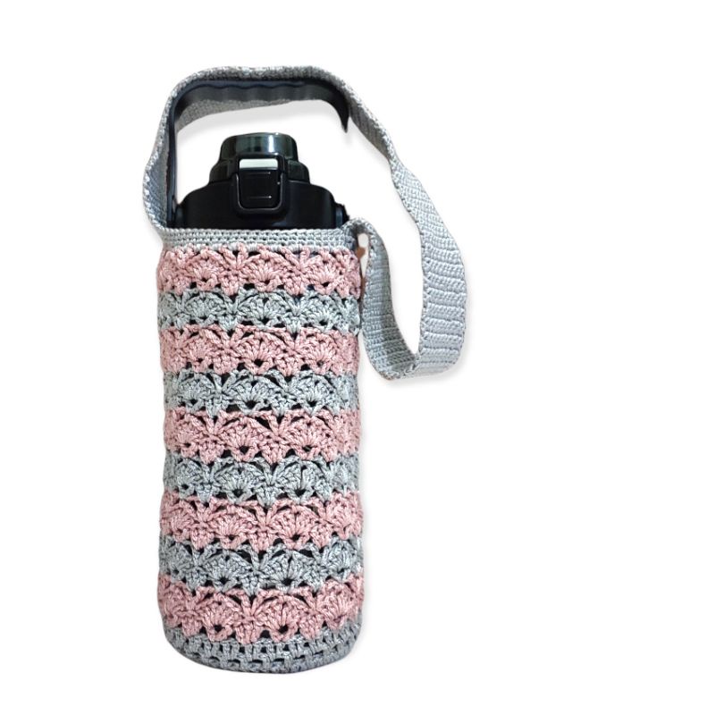 Tas botol minum rajut sarung botol rajutan benang poly kilap handmade cover termos sarung tumbler 2 