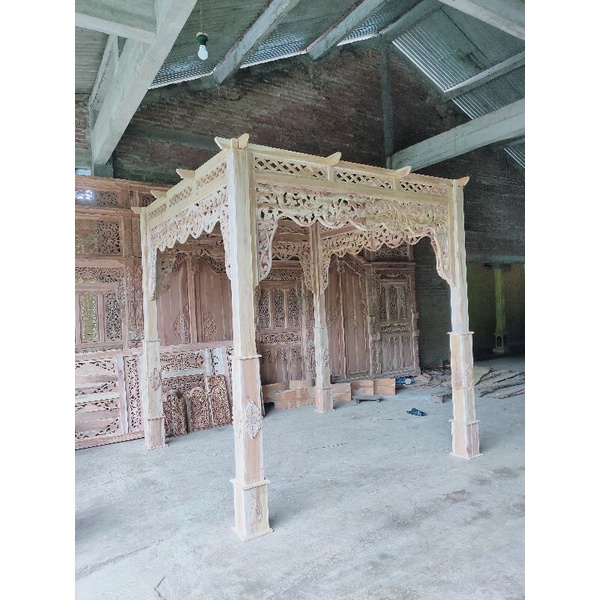 PERGOLA Gebyok Pintu Masuk Pernikahan Kayu Jati | Gerbang Tamu Dekorasi Pelaminan 250cm x 250cm